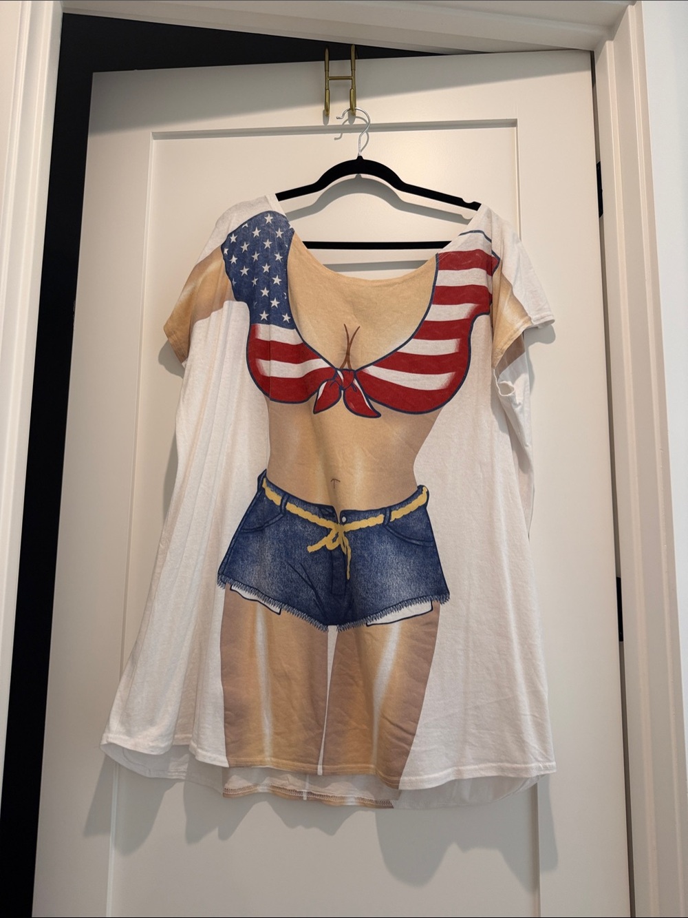 Novelty American Flag Bikini Print Tee - White